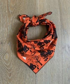 Onlineamericanstore Halloween Dog Bandana, Halloween Haunted House Bandana, Pet Bandana, Dog Bandanas, Tie On Bandana, Dog Bandana For Halloween, Halloween Pets Accessories