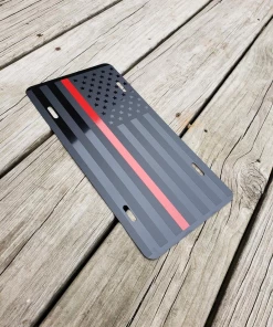 VinylCreationNC Thin Red Line American Flag License Plate / Red Line American Flag / Tactical FireFighter American Flag / Tactical American Flag Flags & Banner