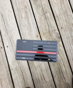 VinylCreationNC Thin Red Line American Flag License Plate / Red Line American Flag / Tactical FireFighter American Flag / Tactical American Flag Flags & Banner