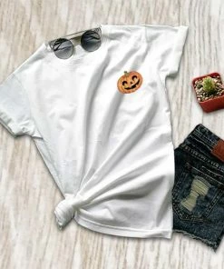 Onlineamericanstore Pumpkin Face Cute Halloween Shirts Jack O Lantern Shirt Halloween Print Tshirt Trendy Fall Fashion Shirt Vegetable Foodie Gift XS S M L XL