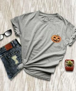 Onlineamericanstore Pumpkin Face Cute Halloween Shirts Jack O Lantern Shirt Halloween Print Tshirt Trendy Fall Fashion Shirt Vegetable Foodie Gift XS S M L XL