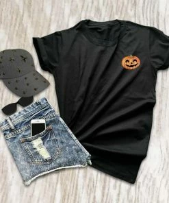 Onlineamericanstore Pumpkin Face Cute Halloween Shirts Jack O Lantern Shirt Halloween Print Tshirt Trendy Fall Fashion Shirt Vegetable Foodie Gift XS S M L XL
