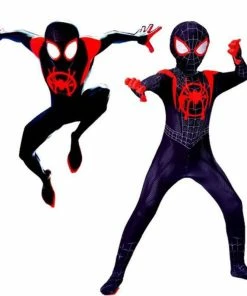 Onlineamericanstore Superheroes Kids Costumes 3D Printed Black Miles Morales Spiderman Costume Adult Kids Boys SpiderMan Cosplay Costume Spiderman Suit