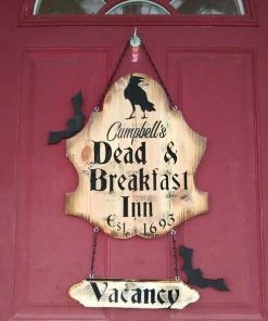 Online American Store Accessories Personalized Halloween Door Hanger, Dead & Breakfast Door Sign Name Engraving, Halloween Decor, Spooky Yard Sign, Halloween Door Decor, Goth