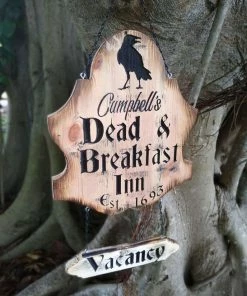 Online American Store Accessories Personalized Halloween Door Hanger, Dead & Breakfast Door Sign Name Engraving, Halloween Decor, Spooky Yard Sign, Halloween Door Decor, Goth