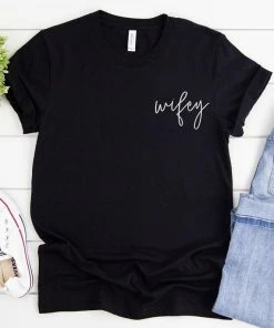 Onlineamericanstore Gift Collection Wifey T Shirt, Wifey Shirt, Honey Moon Shirt, Honeymoon Shirt, Hubby And Wifey Shirt, Engagement Gift, Bridal Gift, Wifey Shirt