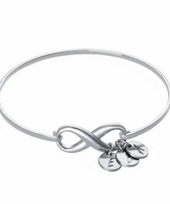 Onlineamericanstore Custom Name Accessories Personalized Infinity Bangle Bracelet With Initials Charms In Sterling Silver 925- Engraved With Any Names Text- Custom Jewelry Gift