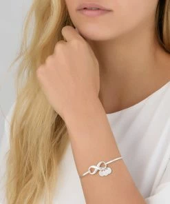 Onlineamericanstore Custom Name Accessories Personalized Infinity Bangle Bracelet With Initials Charms In Sterling Silver 925- Engraved With Any Names Text- Custom Jewelry Gift