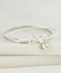 Onlineamericanstore Custom Name Accessories Personalized Infinity Bangle Bracelet With Initials Charms In Sterling Silver 925- Engraved With Any Names Text- Custom Jewelry Gift