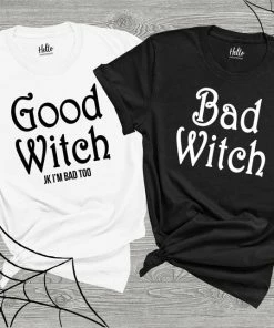 Lei-SAGLY Store Halloween Women Clothing Lei-SAGLY Couple T-Shirts BAD WITCH GOOD WITCH Letter Printed Top Tee Shirt Femme Casual Female Best Friend Halloween Tops Tees