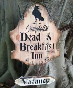 Online American Store Accessories Personalized Halloween Door Hanger, Dead & Breakfast Door Sign Name Engraving, Halloween Decor, Spooky Yard Sign, Halloween Door Decor, Goth