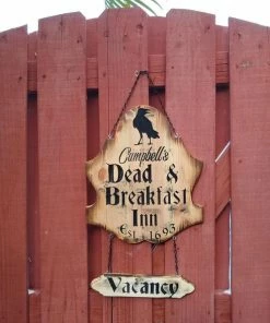 Online American Store Accessories Personalized Halloween Door Hanger, Dead & Breakfast Door Sign Name Engraving, Halloween Decor, Spooky Yard Sign, Halloween Door Decor, Goth