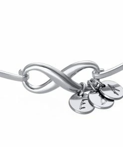 Onlineamericanstore Custom Name Accessories Personalized Infinity Bangle Bracelet With Initials Charms In Sterling Silver 925- Engraved With Any Names Text- Custom Jewelry Gift