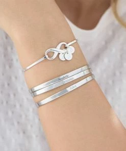 Onlineamericanstore Custom Name Accessories Personalized Infinity Bangle Bracelet With Initials Charms In Sterling Silver 925- Engraved With Any Names Text- Custom Jewelry Gift