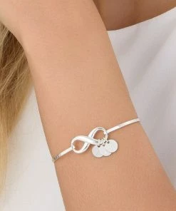 Onlineamericanstore Custom Name Accessories Personalized Infinity Bangle Bracelet With Initials Charms In Sterling Silver 925- Engraved With Any Names Text- Custom Jewelry Gift