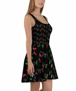 The American Store Women Merry Christmas Sleeveless Dress Sexy Female Casual Christmas Lights Print Party Swing Dress Plus Size Christmas Family Collection