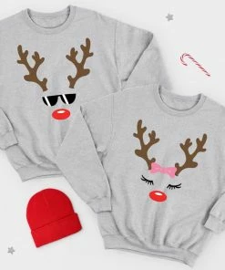 The American Store Reindeer Face Family Christmas Jumper Sweater Sweatshirt Set Funny Winter Gift Mum Mother Kid's Children's Dad Boyfriend Girlfriend