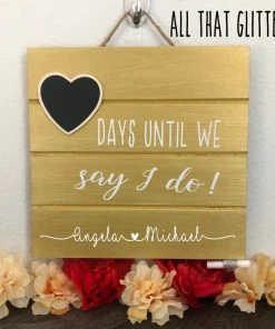 Onlineamericanstore Engagement Gifts For Couple, "Days Until We Say I Do", Wedding Countdown Chalkboard Sign, Engagement Gift For Her, Wooden Wedding Sign Gift Collection