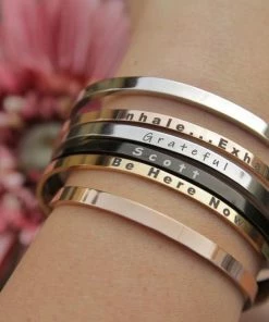 Onlineamericanstore Custom Skinny Cuff | Your Own Text | Custom Bracelet | Customized Cuff | Personalized Bracelet For Women | Coordinate Bracelet | Thin Bangle