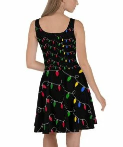 The American Store Women Merry Christmas Sleeveless Dress Sexy Female Casual Christmas Lights Print Party Swing Dress Plus Size Christmas Family Collection