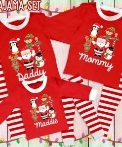 The American Store New Festival Family Matching Kids Mom Dad Christmas Pajamas Sets Striped Cartoon Print Xmas Cute Sleepwear Nightwear Christmas Family Collection