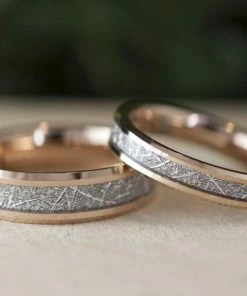 Onlineamericanstore Rose Gold Tungsten Wedding Ring Set Men Women Meteorite 6MM 4MM Anniversary Bands Or Single Ring Size 4 To 14 Husband Wife Duo Couple Gift Gift Collection