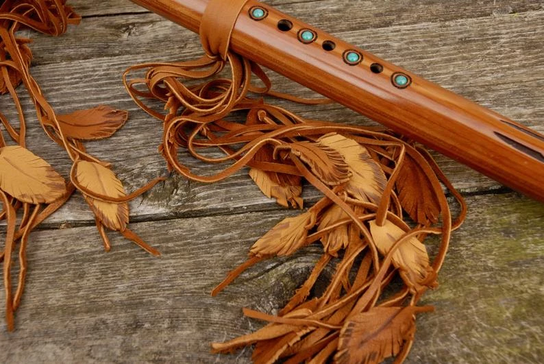 HollyHawkDesigns Native American Collection Flute Ties, Native American Flute, Native Flute Accessory, Natural With Tribal Point Design 14 HollyHawkDesigns Native American Collection Flute Ties, Native American Flute, Native Flute Accessory, Natural With Tribal Point Design
