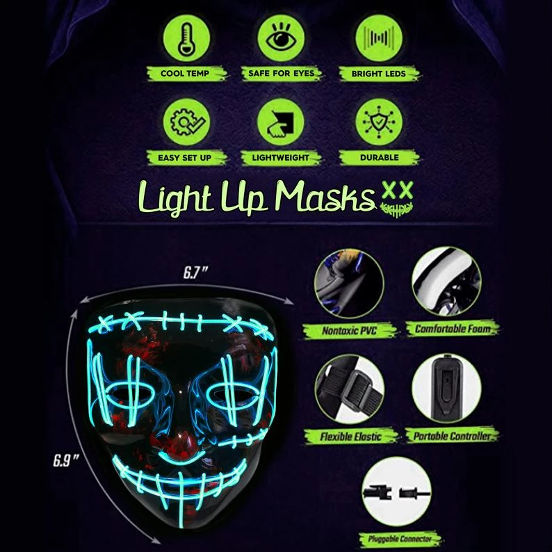 X-merry Toy Costume Store Halloween Costume LED Light Masks In Different Colors Glow In Dark Halloween Mask 9 X-merry Toy Costume Store Halloween Costume LED Light Masks In Different Colors Glow In Dark Halloween Mask