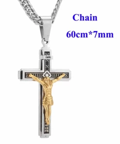 The American Store Cross Necklace For Men Silver Gold Heavy Stainless Steel Waterproof Thick Curb Chain Jewelry Jewellery Cross Of Jesus