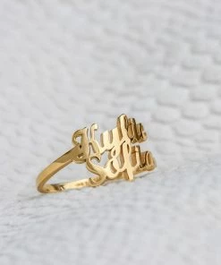 Onlineamericanstore Custom Name Accessories Personalized Two Names Gold Ring Jewelry- Bridesmaid Gift Skinny Customized Mothers Day Gifts For Her Mom Sister - Custom Name Ring- 2 Names