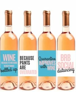 Onlineamericanstore 6 Quarantine Gift Wine Bottle Labels Perfect For Social Distancing Gift Or For Alone Time, Quarantine Birthday Gifts, Funny Quarantine Gifts