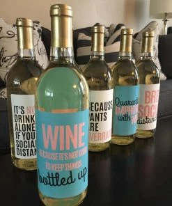 Onlineamericanstore 6 Quarantine Gift Wine Bottle Labels Perfect For Social Distancing Gift Or For Alone Time, Quarantine Birthday Gifts, Funny Quarantine Gifts
