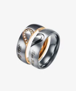 Onlineamericanstore Gift Collection Custom Engraving Her King & His Queen Heart Stainless Steel Couples Ring Set Engagement, Lovers, Promise Band