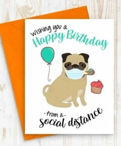 Onlineamericanstore Happy Birthday Birthday Social Distancing Card, Birthday Card, Quarantine Birthday Card, Card For Best Friend, Pug Birthday Card