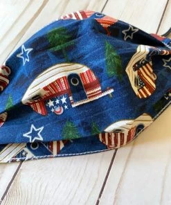 Onlineamericanstore Face Mask Reusable And Washable - Patriotic Campers - Double Layer Cotton With Elastic Ear Loops - Ready To Ship - Reverses To Stars