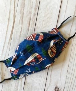 Onlineamericanstore Face Mask Reusable And Washable - Patriotic Campers - Double Layer Cotton With Elastic Ear Loops - Ready To Ship - Reverses To Stars