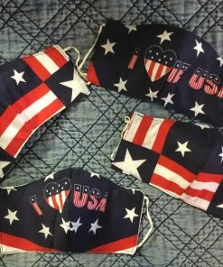 Onlineamericanstore Patriotic Adult Face Mask, Set Of 4 Cotton Fabric, Travel Mask, Made In USA