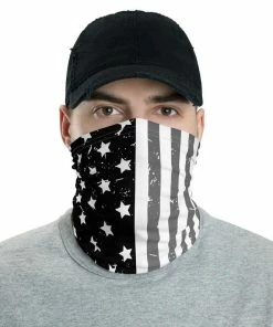 Onlineamericanstore American Flag Neck Gaiter Patriotic American Flag Face Mask Cool Flag Neck Gaiter Gift Black And White American Flag Head Band