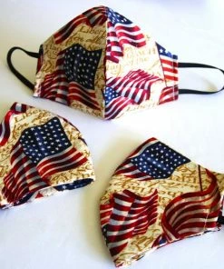 Onlineamericanstore Face Masks 3 Layer Cotton Face Masks Washable Reusable Adult Patriotic USA Flag Pattern Face Masks Non Medical