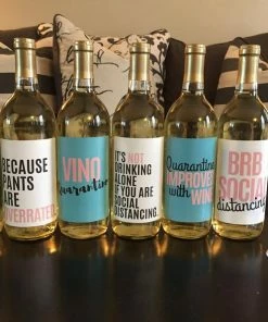 Onlineamericanstore 6 Quarantine Gift Wine Bottle Labels Perfect For Social Distancing Gift Or For Alone Time, Quarantine Birthday Gifts, Funny Quarantine Gifts