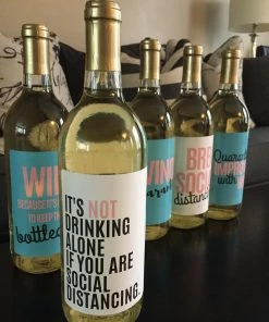 Onlineamericanstore 6 Quarantine Gift Wine Bottle Labels Perfect For Social Distancing Gift Or For Alone Time, Quarantine Birthday Gifts, Funny Quarantine Gifts