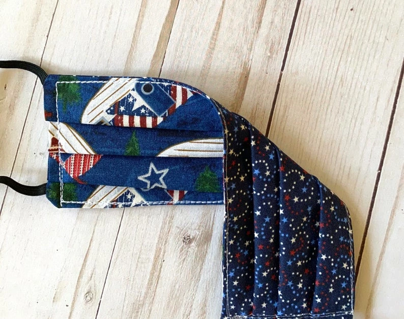 Onlineamericanstore Face Mask Reusable And Washable - Patriotic Campers - Double Layer Cotton With Elastic Ear Loops - Ready To Ship - Reverses To Stars 5 Onlineamericanstore Face Mask Reusable And Washable - Patriotic Campers - Double Layer Cotton With Elastic Ear Loops - Ready To Ship - Reverses To Stars