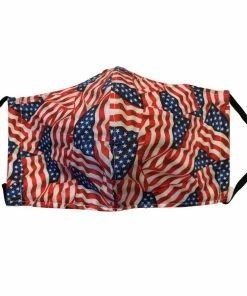 Onlineamericanstore 100% Quilter's Cotton Fabric Face Mask - Reusablewashable - Three Layers With Pocket For Optional Filter - USA Flag
