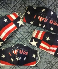 Onlineamericanstore Patriotic Adult Face Mask, Set Of 4 Cotton Fabric, Travel Mask, Made In USA