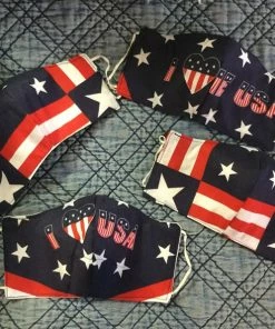 Onlineamericanstore Patriotic Adult Face Mask, Set Of 4 Cotton Fabric, Travel Mask, Made In USA