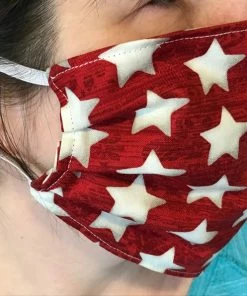 Onlineamericanstore Washable Reusable Cotton Elastic Face Mask American Flag Star Design Amish Handmade Washable Heavy Duty MADE IN USA