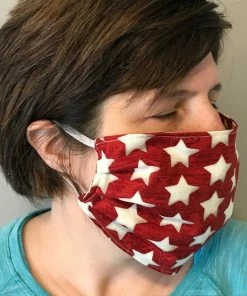 Onlineamericanstore Washable Reusable Cotton Elastic Face Mask American Flag Star Design Amish Handmade Washable Heavy Duty MADE IN USA