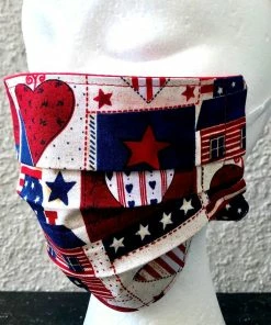 Onlineamericanstore Face Mask, Americana Hearts Face Mask, Cotton Face Mask, Washable Face Mask, 2 Layer Face Mask, Reversible Face Mask, Reusable Face Mask