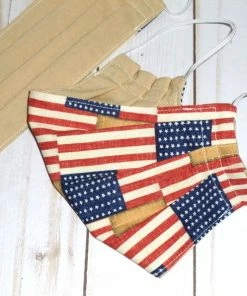 Onlineamericanstore Face Mask, Cotton Adult Fabric 2 Ply Lined Face Cover, Washable Reversible Handmade Reusable Patriotic Face Mask, Ear Loop Mask