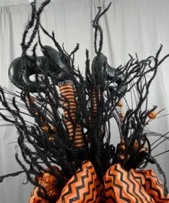 Online American Store Halloween Wreath Halloween Tree Topper, Witch Leg Tree Topper, Orange And Black Tree Topper, Witch Decoration, Halloween Decoration, Topper For Tree